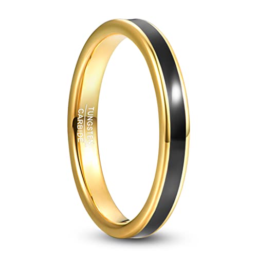 Corato 3mm Wolframcarbid Ring mit Schwarz Emaille und vergoldetem flachem Hochglanz für Herren Damen Hoch Poliert Größe 54.4(17.3) von Corato