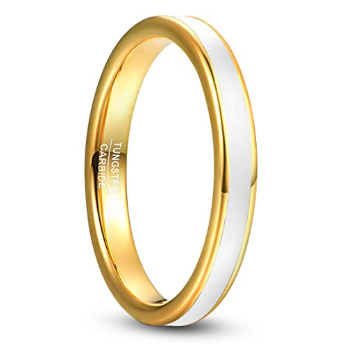 Corato 3mm Wolfram Ring Gold Eheringe mit Weißer Emaille für Damen Dünn Partnerringe Flache Kanten Größe 57 von Corato