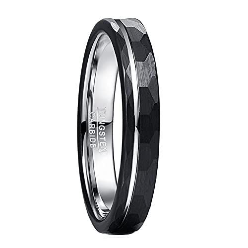 Corato 4mm Herren Facettiert Wolframcarid Ring Schwarz Verlobung Ring Gehämmert Gebürstetes Fertig Rille Größe 57(18.1) von Corato