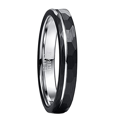 Corato 4mm Herren Gehämmert Facettiert Wolframcarid Ring Schwarz Hochzeit Verlobung Ring Gebürstetes Fertig Rille Größe 55(17.5) von Corato