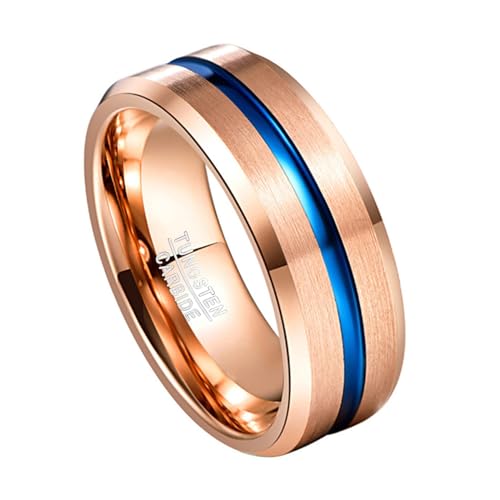 Corato 8mm Roségold Wolframcarbid Hochzeit Ring mit Blaue Nut Hochzeit Verloung Ring für Herren Damen Größe 72(22.9) von Corato