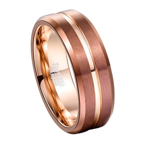 Corato 8mm Braun Wolframcarbid Ring mit Roségoldene Nut Hochzeit Verlobung Ring für Herren Damen Polished Größe 57(18.1) von Corato