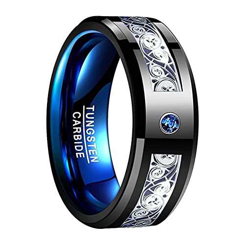 Corato 8mm Herren Damen Wolfram Schwarz Verlobung Ring with Keltische Dreifachspirale and Blau Zirkonia Inlay Kohlefaser Hochzeit Ring Größe 61(19.4) von Corato