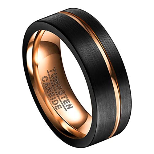 Corato 8mm Herren Schwarz Wolframcarbid Ring Hochzeit Ring mit Roségoldene Nut Eben Gebürstetes Finish Größe 50.6(16.1) von Corato