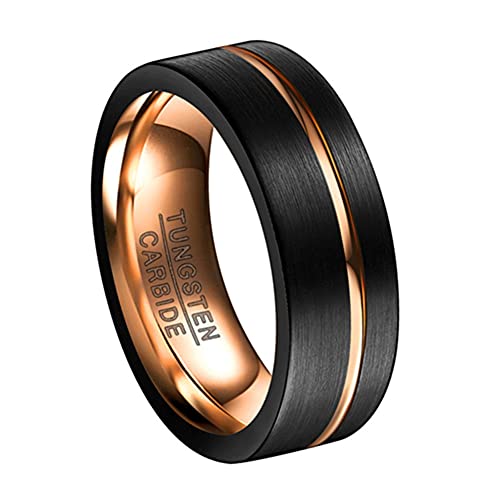 Corato 8mm Roségoldene Wolframcarbid Jahrestag Ring für Herren Damen Schwarz Verlobung Ring mit Nut Flacher Stil Größe 67.2(21.4) von Corato