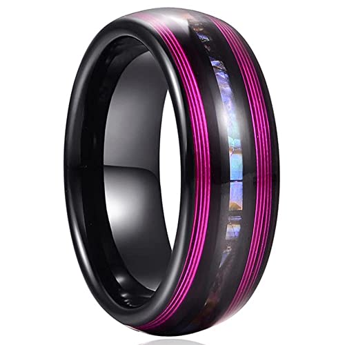 Corato 8mm Schwarz Unisex Wolframcarbid Ring mit Abalone Schale und Lila Gitarrensaite Inlay Verlobung Ring Hoch Polished Größe 65(20.7) von Corato