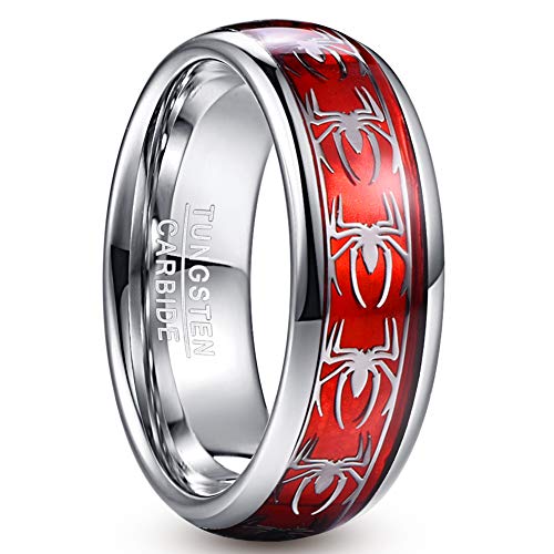 Corato 8mm Wolframcarbid Spinnenmuster Ring mit Rotes Opalpapier Hochzeit Jahrestag Ring für Herren Gewölbt Stil Größe 65(20.7) von Corato