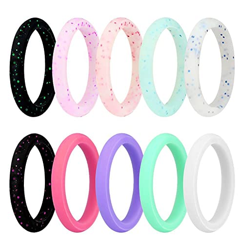 Corato Damen 10 Stück Silikon Ring Set 3mm Hautfreundlich Ring Glitzer Bunt Ring -Schwarz, Grün, Bleu etc Größe 57 Corato Damen 10 Stück Silikon Ring Set 3mm Hautfreundlich Ring Glitzer Bunt Ring -Schwarz, Grün, Bleu etc Größe 57 von Corato