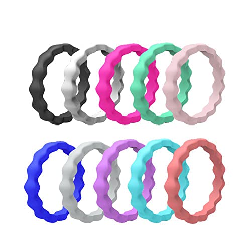 Corato Damen 10 Stück Silikon Ring Set 3mm Hautfreundlich Ring Bunt Ring Set -Schwarz, Grün, Bleu etc Größe 57 von Corato