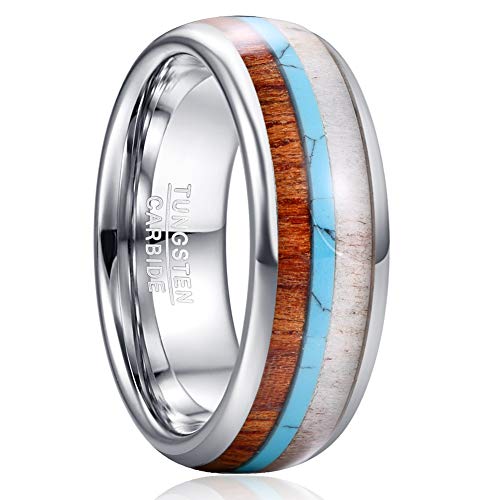 Corato Herren Damen Ring 8mm Wolfram Hochzeit Verlobungsring mit Türkis und Koa Holz Inlay Poliert Finish Größe 65(20.7) von Corato