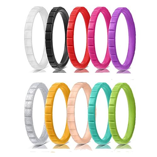 Corato 3mm Silikon Hochzeit Ring für Frauen Damen Bunt Schlicht Ring Set für Reisen, Arbeit oder Sport Größe 59 von Corato