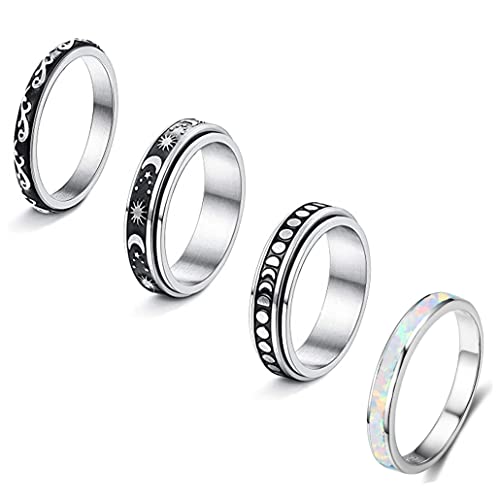 Corato Unisex Drehbar Spinner Ring 4PCS Silber Edelstahl Verlobung Ring für Herren Damen Schlicht Blau Opal Frauen Ring Größe 57(18.1) Corato Unisex Drehbar Spinner Ring 4PCS Silber Edelstahl Verlobung Ring für Herren Damen Schlicht Blau Opal Frauen Ring Größe 57(18.1) von Corato