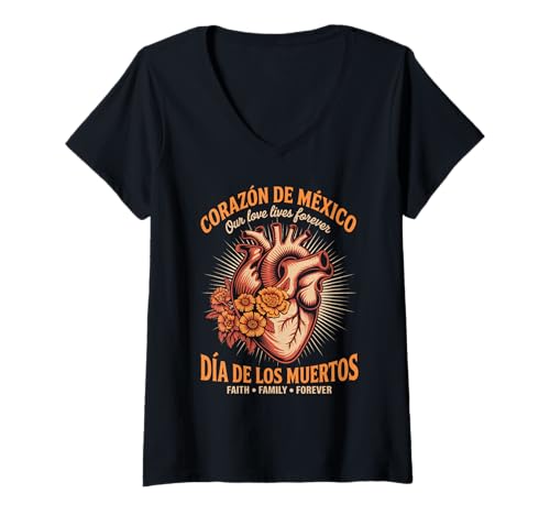 Damen Familie Día de los Muertos - Corazón y Cultura T-Shirt mit V-Ausschnitt Damen Familie Día de los Muertos - Corazón y Cultura T-Shirt mit V-Ausschnitt von Corazón de México - Día de los Muertos