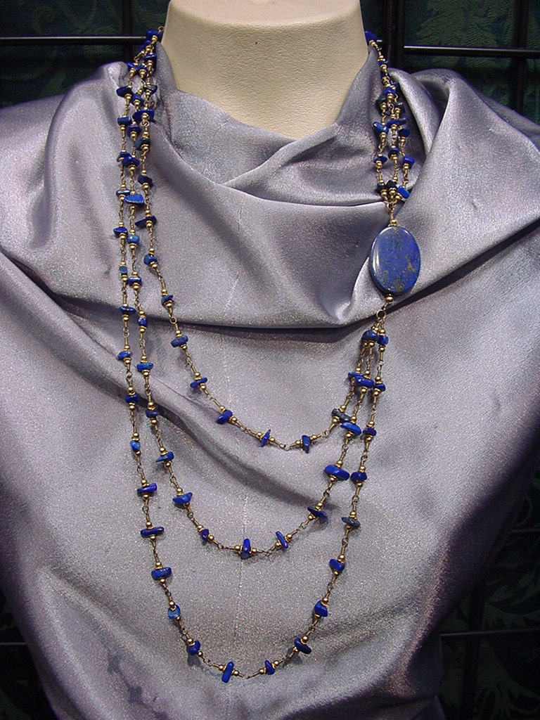 Blaue Lapis Lazuli & Vermeil Halskette Dreireihiger Edelstein Blaue Lapis Lazuli & Vermeil Halskette Dreireihiger Edelstein von CordochoreaCreations