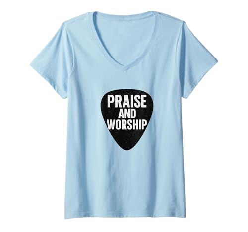 Damen Praise and Worship Vintage Gitarre Plektrum Graphic T-Shirt mit V-Ausschnitt Damen Praise and Worship Vintage Gitarre Plektrum Graphic T-Shirt mit V-Ausschnitt von Coreys Clothing
