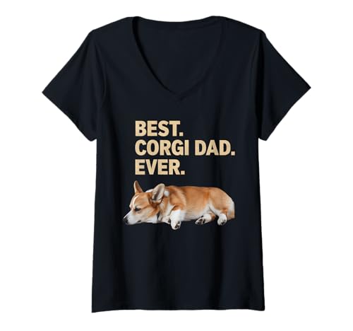 Damen Papa Corgi (Pembroke Welsh) T-Shirt mit V-Ausschnitt von Corgi (Pembroke Welsh) Design