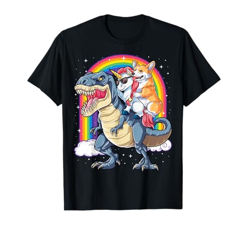 Corgi Einhorn Dinosaurier T rex T shirt Kinder Mädchen Regenbogen Geschenk T-Shirt von Corgi DU Clothing