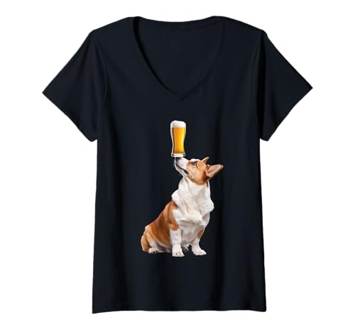 Damen Bier Corgi T-Shirt mit V-Ausschnitt Damen Bier Corgi T-Shirt mit V-Ausschnitt von Corgi Design