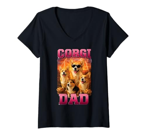 Damen Corgi Papa T-Shirt mit V-Ausschnitt Damen Corgi Papa T-Shirt mit V-Ausschnitt von Corgi Design