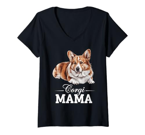 Damen Corgi Pembroke Walisische Mama T-Shirt mit V-Ausschnitt Damen Corgi Pembroke Walisische Mama T-Shirt mit V-Ausschnitt von Corgi Design