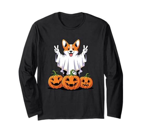 Lustiger Corgi Ghost Pumpkin Boo Halloween Kinder Herren Damen Langarmshirt von Corgi Dog Lovers Halloween Ghost Pumpkin Outfits