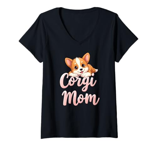 Damen Corgi Mama Hund Welsh Corgi Mama Süßer Welpe T-Shirt mit V-Ausschnitt Damen Corgi Mama Hund Welsh Corgi Mama Süßer Welpe T-Shirt mit V-Ausschnitt von Corgi Fun Designs
