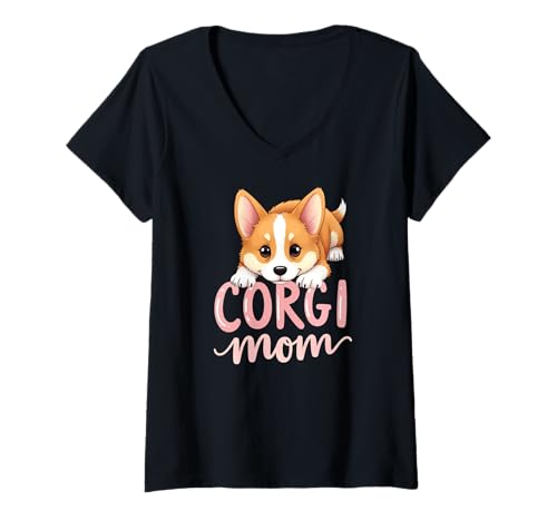 Damen Corgi Mama Hund Welsh Corgi Mama Süßer Welpe T-Shirt mit V-Ausschnitt Damen Corgi Mama Hund Welsh Corgi Mama Süßer Welpe T-Shirt mit V-Ausschnitt von Corgi Fun Designs