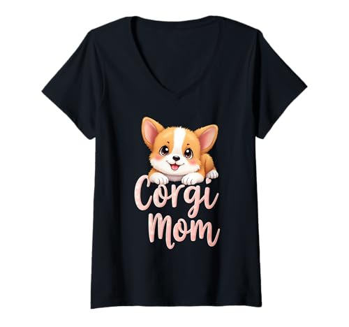 Damen Corgi Mama Hund Welsh Corgi Mama Süßer Welpe T-Shirt mit V-Ausschnitt Damen Corgi Mama Hund Welsh Corgi Mama Süßer Welpe T-Shirt mit V-Ausschnitt von Corgi Fun Designs