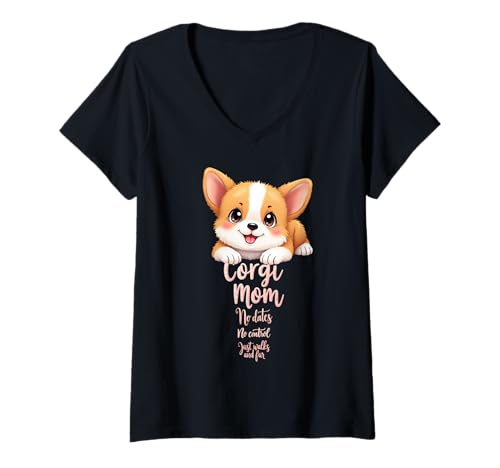 Damen Lustiges Corgi Mom Dog Welsh Corgi Mama Humor Zitat T-Shirt mit V-Ausschnitt Damen Lustiges Corgi Mom Dog Welsh Corgi Mama Humor Zitat T-Shirt mit V-Ausschnitt von Corgi Fun Designs