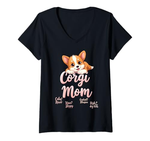 Damen Lustiges Corgi Mom Dog Welsh Corgi Mama Humor Zitat T-Shirt mit V-Ausschnitt Damen Lustiges Corgi Mom Dog Welsh Corgi Mama Humor Zitat T-Shirt mit V-Ausschnitt von Corgi Fun Designs