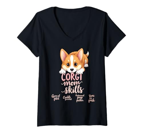 Damen Lustiges Corgi Mom Dog Welsh Corgi Mama Humor Zitat T-Shirt mit V-Ausschnitt Damen Lustiges Corgi Mom Dog Welsh Corgi Mama Humor Zitat T-Shirt mit V-Ausschnitt von Corgi Fun Designs
