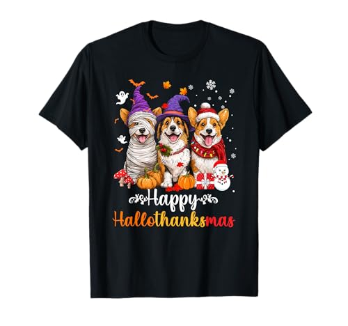 Herren Damen Corgi Hund Weihnachten Halloween Thanksgiving T-Shirt Herren Damen Corgi Hund Weihnachten Halloween Thanksgiving T-Shirt von Corgi Happy Hallothankmas Holiday Dog