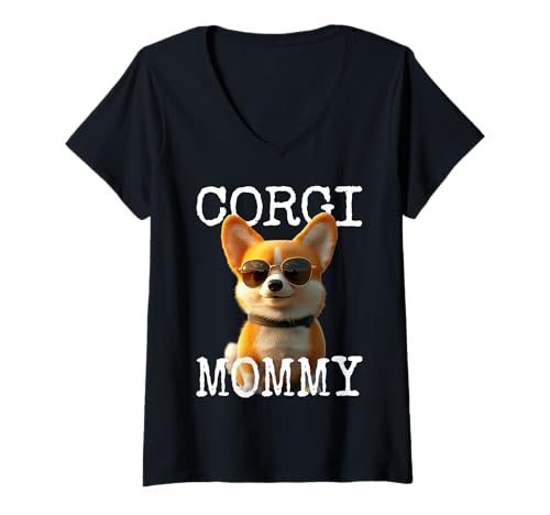 Damen Corgi Mommy Hunde Mama Corgis Muttertag Welsh Corgi Mom T-Shirt mit V-Ausschnitt von Corgi Liebhaber Mommy Geschenk für Muttertag