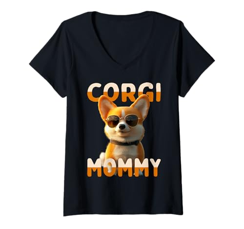 Damen Corgi Mommy Hunde Mama Corgis Muttertag Welsh Corgi Mom T-Shirt mit V-Ausschnitt von Corgi Liebhaber Mommy Geschenk für Muttertag