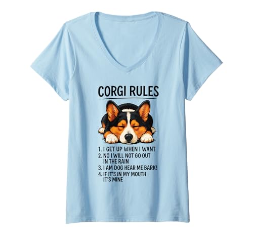 Damen Corgi Rules Lustiger Hundebesitzer, Haustierliebhaber, niedlicher walisischer Welpe T-Shirt mit V-Ausschnitt Damen Corgi Rules Lustiger Hundebesitzer, Haustierliebhaber, niedlicher walisischer Welpe T-Shirt mit V-Ausschnitt von Corgi Love Apparel