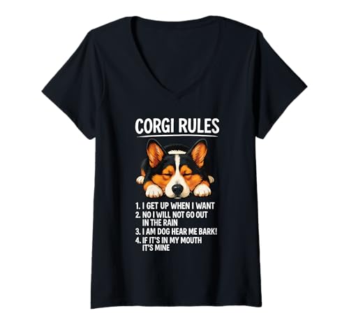 Damen Corgi Rules Lustiger Hundebesitzer, Haustierliebhaber, niedlicher walisischer Welpe T-Shirt mit V-Ausschnitt Damen Corgi Rules Lustiger Hundebesitzer, Haustierliebhaber, niedlicher walisischer Welpe T-Shirt mit V-Ausschnitt von Corgi Love Apparel
