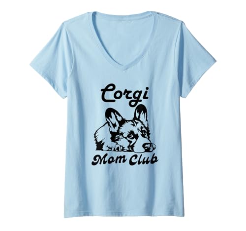 Damen Corgi Mom Club T-Shirt mit V-Ausschnitt Damen Corgi Mom Club T-Shirt mit V-Ausschnitt von Corgi Mom Messy Bun Tee