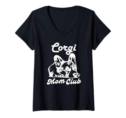 Damen Corgi Mom Club T-Shirt mit V-Ausschnitt Damen Corgi Mom Club T-Shirt mit V-Ausschnitt von Corgi Mom Messy Bun Tee