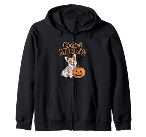 Niedliche Mama Corgi und Kürbis Halloween Geist lustig Kapuzenjacke von Corgi Mummy