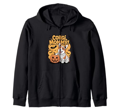 Niedliche Mama Corgi und Kürbis Halloween Geist lustig Kapuzenjacke von Corgi Mummy