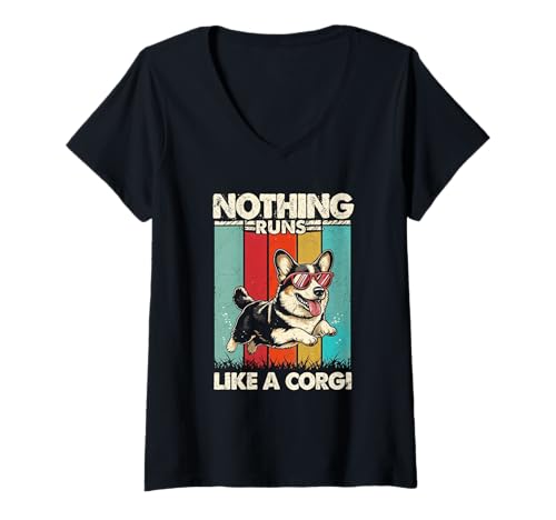 Damen Vintage Corgi Nichts läuft wie ein Corgi für Hundeliebhaber T-Shirt mit V-Ausschnitt Damen Vintage Corgi Nichts läuft wie ein Corgi für Hundeliebhaber T-Shirt mit V-Ausschnitt von Corgi Nothing Runs Like A Corgi For Dog s