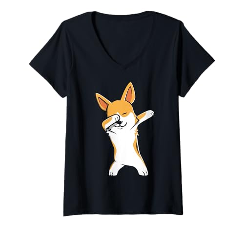 Damen Dabbing Corgi - Lustiger Corgi-Liebhaber T-Shirt mit V-Ausschnitt Damen Dabbing Corgi - Lustiger Corgi-Liebhaber T-Shirt mit V-Ausschnitt von Corgi Owners GA
