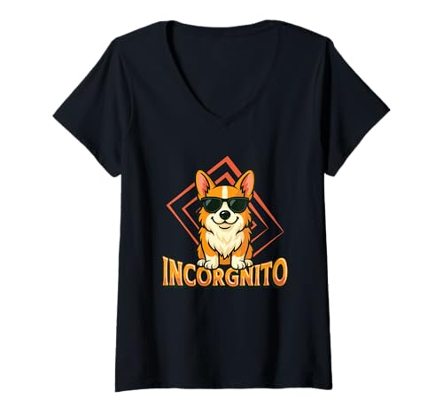 Damen Corgi Incorgnito Pun Corgi mit Sonnenbrille Corgi Lover T-Shirt mit V-Ausschnitt Damen Corgi Incorgnito Pun Corgi mit Sonnenbrille Corgi Lover T-Shirt mit V-Ausschnitt von Corgi Themed Designs for Corgi Enthusiasts
