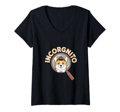 Damen Corgi Incorgnito Pun Corgi mit Sonnenbrille Corgi Lover T-Shirt mit V-Ausschnitt Damen Corgi Incorgnito Pun Corgi mit Sonnenbrille Corgi Lover T-Shirt mit V-Ausschnitt von Corgi Themed Designs for Corgi Enthusiasts