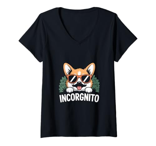 Damen Corgi Incorgnito Pun Corgi mit Sonnenbrille Corgi Lover T-Shirt mit V-Ausschnitt Damen Corgi Incorgnito Pun Corgi mit Sonnenbrille Corgi Lover T-Shirt mit V-Ausschnitt von Corgi Themed Designs for Corgi Enthusiasts