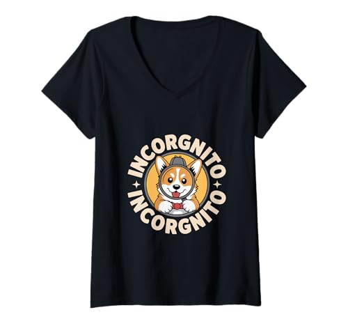 Damen Corgi Incorgnito Pun Corgi mit Sonnenbrille Corgi Lover T-Shirt mit V-Ausschnitt Damen Corgi Incorgnito Pun Corgi mit Sonnenbrille Corgi Lover T-Shirt mit V-Ausschnitt von Corgi Themed Designs for Corgi Enthusiasts