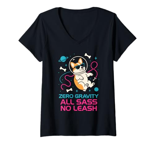 Damen Lustiger Corgi Weltraumhund Astronaut Corgi Lover Galaxy Pet Humor T-Shirt mit V-Ausschnitt Damen Lustiger Corgi Weltraumhund Astronaut Corgi Lover Galaxy Pet Humor T-Shirt mit V-Ausschnitt von Corgi in Space Cosmic Corgi Sci Fi Dog Space Pet