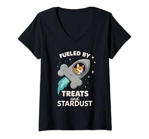 Damen Lustiger Corgi Weltraumhund Astronaut Corgi Lover Galaxy Pet Humor T-Shirt mit V-Ausschnitt Damen Lustiger Corgi Weltraumhund Astronaut Corgi Lover Galaxy Pet Humor T-Shirt mit V-Ausschnitt von Corgi in Space Cosmic Corgi Sci Fi Dog Space Pet