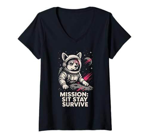 Damen Lustiger Corgi Weltraumhund Astronaut Corgi Lover Galaxy Pet Humor T-Shirt mit V-Ausschnitt Damen Lustiger Corgi Weltraumhund Astronaut Corgi Lover Galaxy Pet Humor T-Shirt mit V-Ausschnitt von Corgi in Space Cosmic Corgi Sci Fi Dog Space Pet