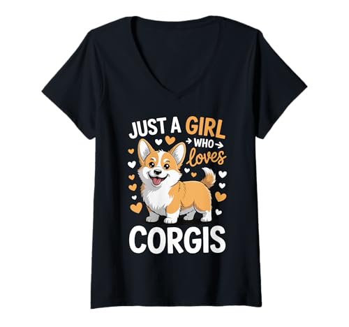Damen Just A Girl Who Loves Corgis T-Shirt mit V-Ausschnitt Damen Just A Girl Who Loves Corgis T-Shirt mit V-Ausschnitt von Corgi mutter Mädchen Welsh Corgi